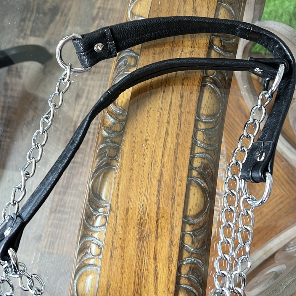 Ameri Leather Duffle Bag Black With Silver Chain … - image 7